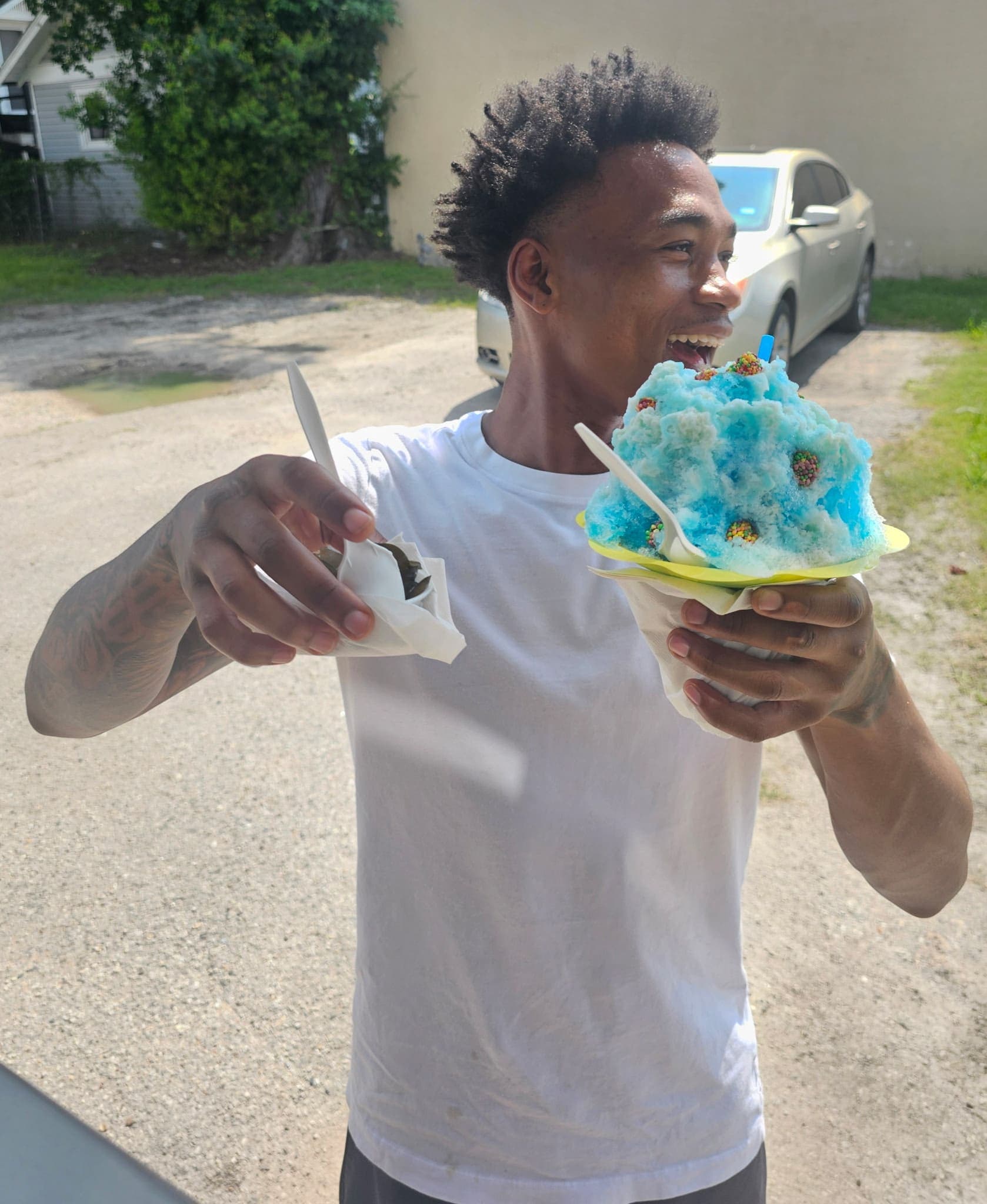 Blue shaved ice with toppings — Frostbite Shaved Ice N'More